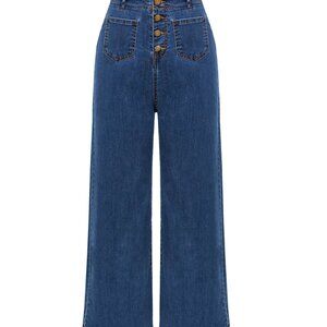 Belle Poque Wide Flare Leg Comfy Elastic High Waisted Retro Stretch Jeans Size M